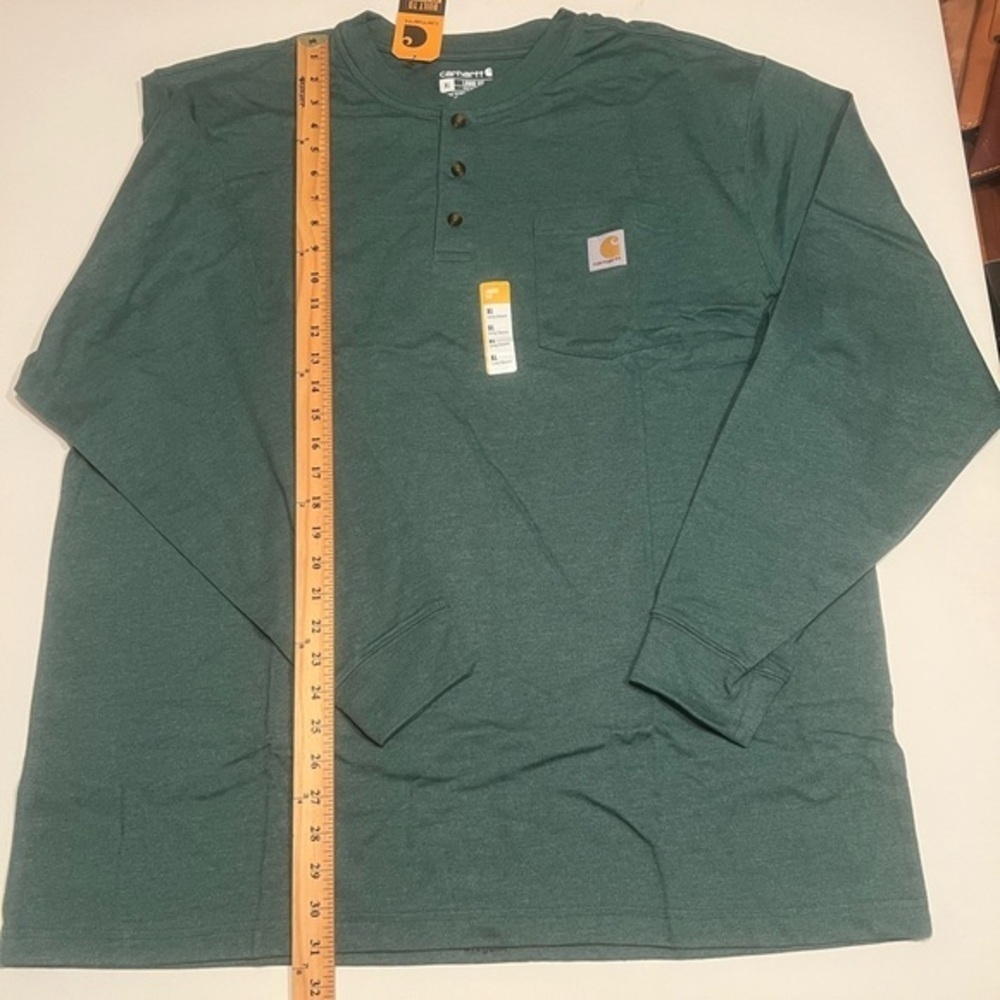 NWT Carhartt Long Sleeve Mens Xl  Green Loose Fit 1/4 Button Up Henley (C4)